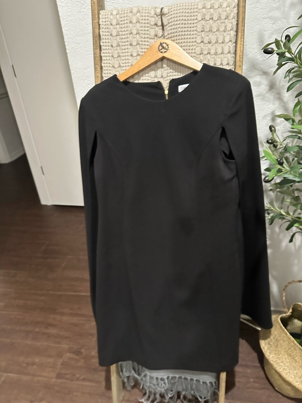 Classic Black Long-Sleeve Shift Cape Dress